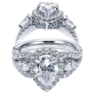 Taryn 14k White Gold Pear Shape 3 Stones Halo Engagement Ring TE5785W44JJ