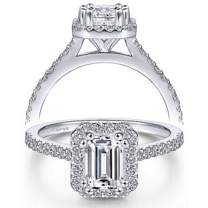 Taryn 14k White Gold Emerald Cut Halo Engagement Ring TE6419E4W44JJ
