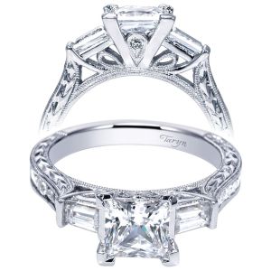 Taryn 14k White Gold Princess Cut 3 Stones Halo Engagement Ring TE8799W44JJ