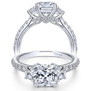 Taryn 14k White Gold Cushion Cut 3 Stones Engagement Ring TE9186W44JJ