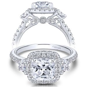 Taryn 14k White Gold Round 3 Stones Halo Engagement Ring TE9187W44JJ 