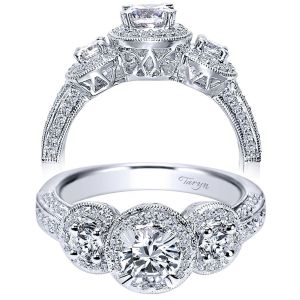 Taryn 14k White Gold 3 Stones Halo Engagement Ring TE94128W44JJ