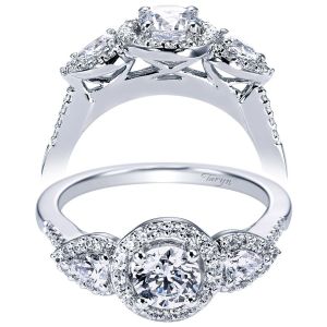 Taryn 14k White Gold Round 3 Stones Halo Engagement Ring TE94285W44JJ