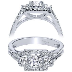 Taryn 14k White Gold Princess Cut 3 Stones Halo Engagement Ring TE95334W44JJ