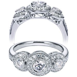 Taryn 14k White Gold Round 3 Stones Halo Engagement Ring TE95413W44JJ