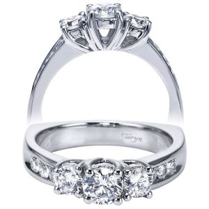 Taryn 14k White Gold Round 3 Stones Engagement Ring TE95418W44JJ