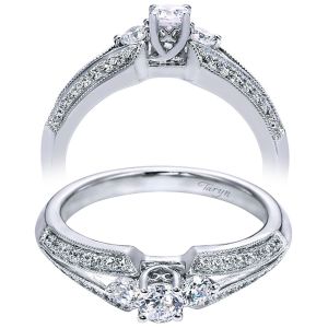 Taryn 14k White Gold Round 3 Stones Engagement Ring TE96031W44JJ