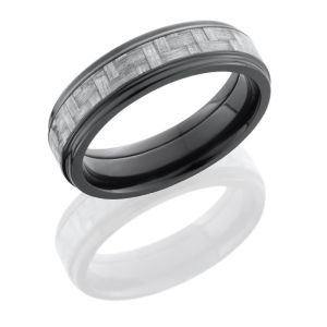 Lashbrook ZC6FGE13/SILVERCF Polish Zirconium Carbon Fiber Wedding Ring or Band