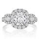 Henri Daussi ACMB Cushion Halo Three Stone Diamond Engagement Ring