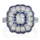 Henri Daussi ANCB Triple Cushion Halo Diamond & Sapphire Engagement Ring