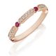 Henri Daussi R44-8 Rose Gold Bead Set Diamond and Ruby Band with Miligrain Detail
