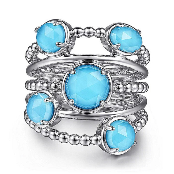 Gabriel & Co. turquoise statement ring, sterling silver with rock crystal