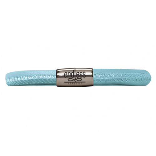 Authentic Endless SS Light Blue Single Leather Bracelet 8.0" 12111-20 