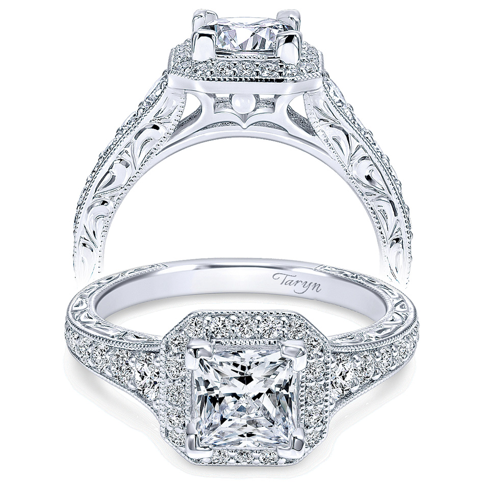 Taryn 14k White Gold Princess Cut Halo Engagement Ring TE11793S4W44JJ 