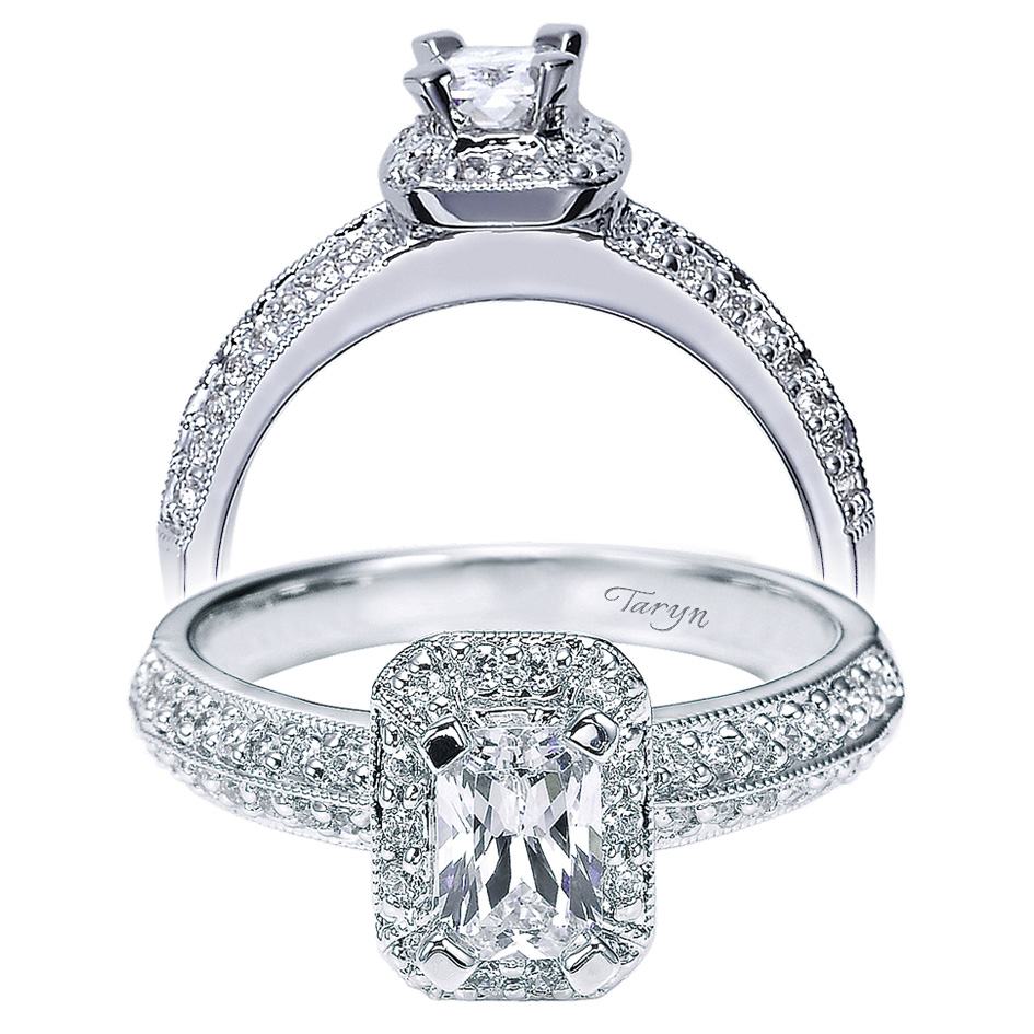 Taryn 14k White Gold Emerald Cut Halo Engagement Ring TE3918W44JJ 