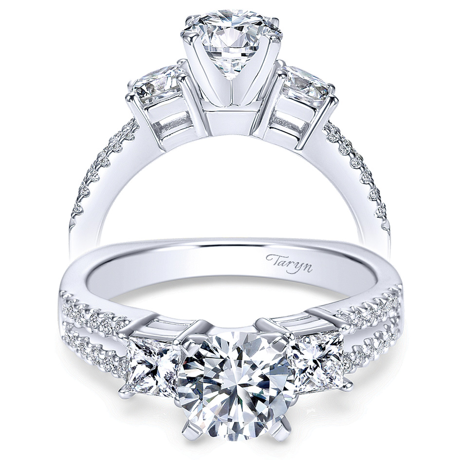 Taryn 14k White Gold Round 3 Stone Engagement Ring TE4115W44JJ 