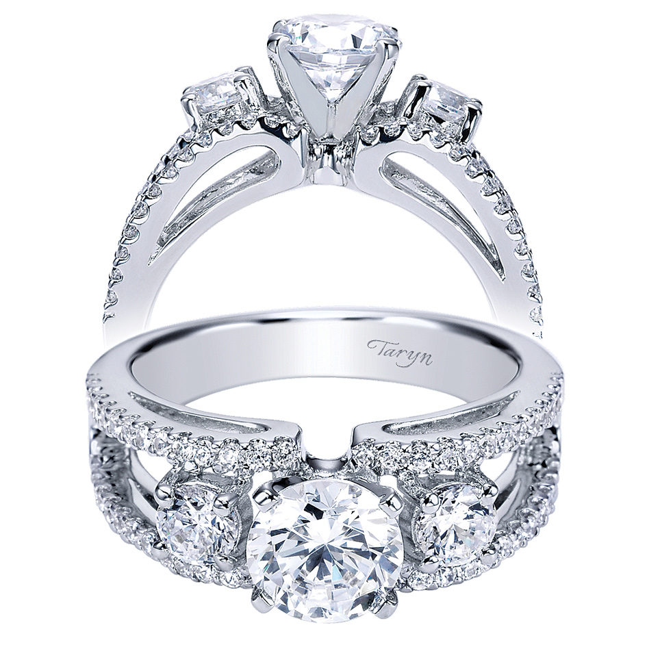 Taryn 14k White Gold Round 3 Stone Engagement Ring TE4251W44JJ 