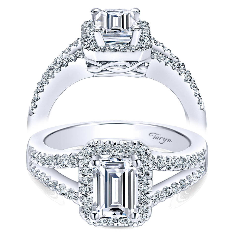 Taryn 14k White Gold Emerald Cut Halo Engagement Ring TE5874W44JJ 