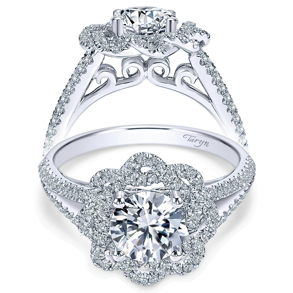 Taryn 14k White Gold Emerald Cut Halo Engagement Ring TE7729W44JJ 