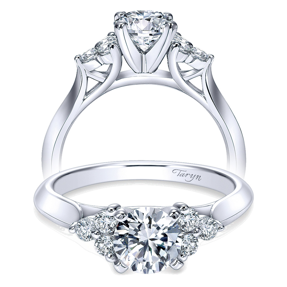 Taryn 14k White Gold Round 3 Stones Engagement Ring TE7995W44JJ