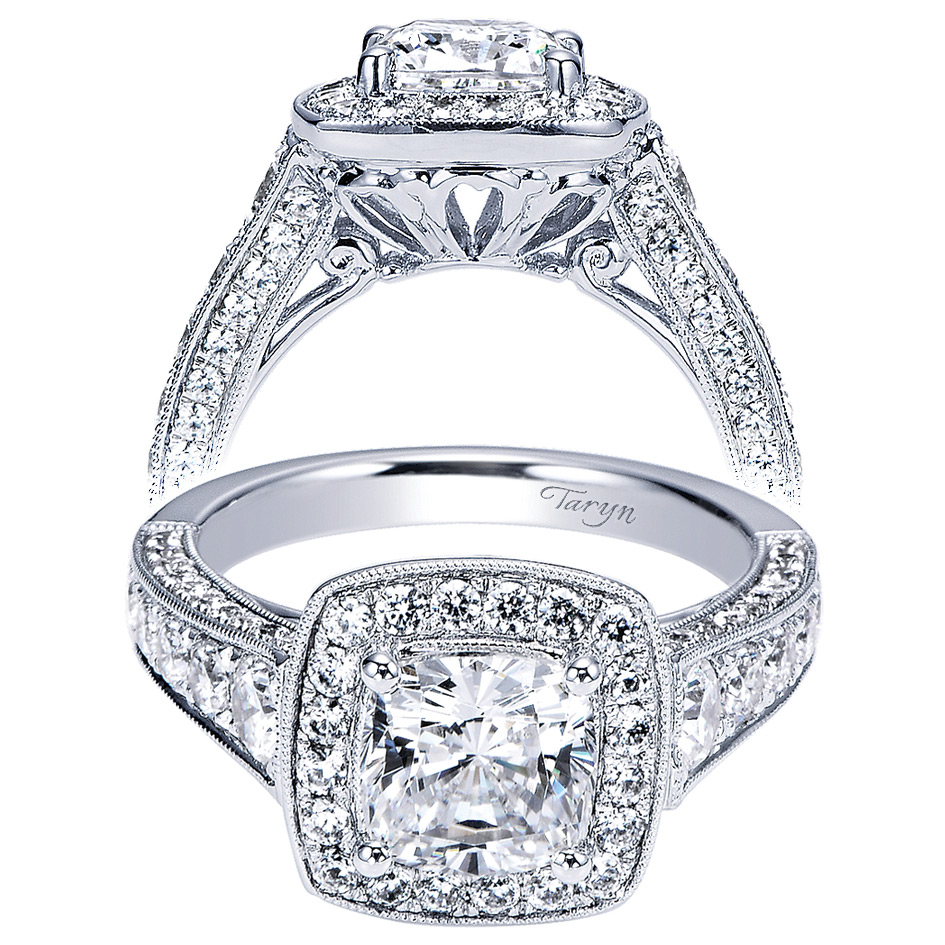 Taryn 14k White Gold Cushion Cut Halo Engagement Ring TE8750W44JJ 