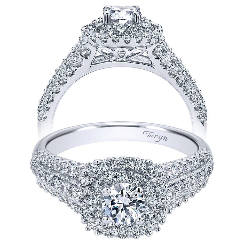 Taryn 14k White Gold Princess Cut Double Halo Engagement Ring TE911596R0W44JJ 