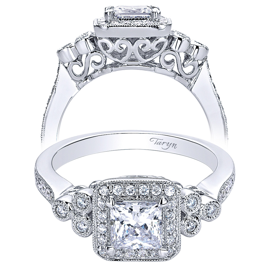 Taryn 14k White Gold Princess Cut Halo Engagement Ring TE9325W44JJ 