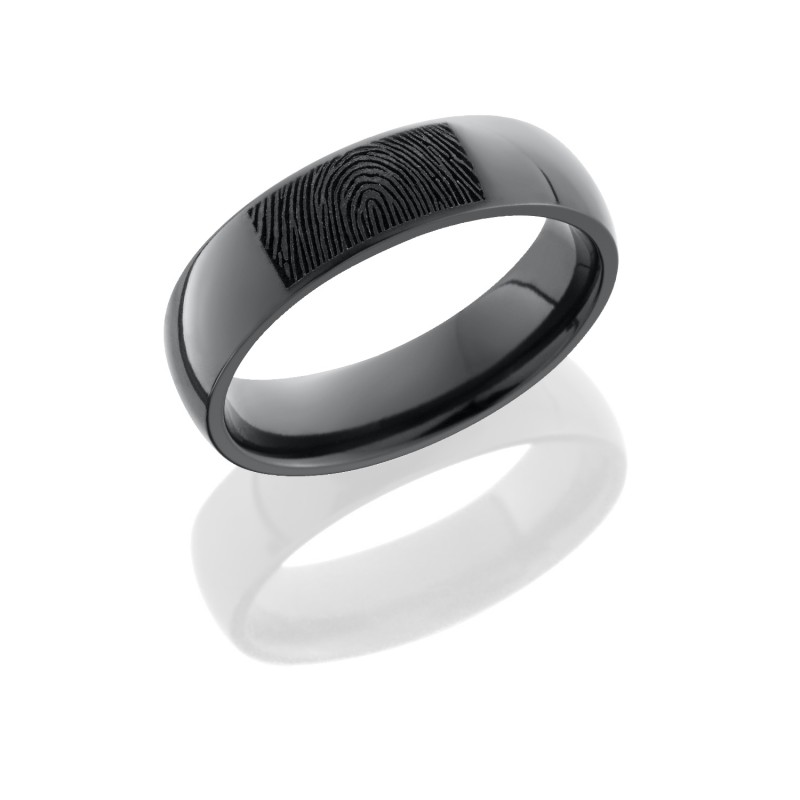 Lashbrook Z6D/BLCVFINGERPRINT POLISH Zirconium Wedding Ring or Band