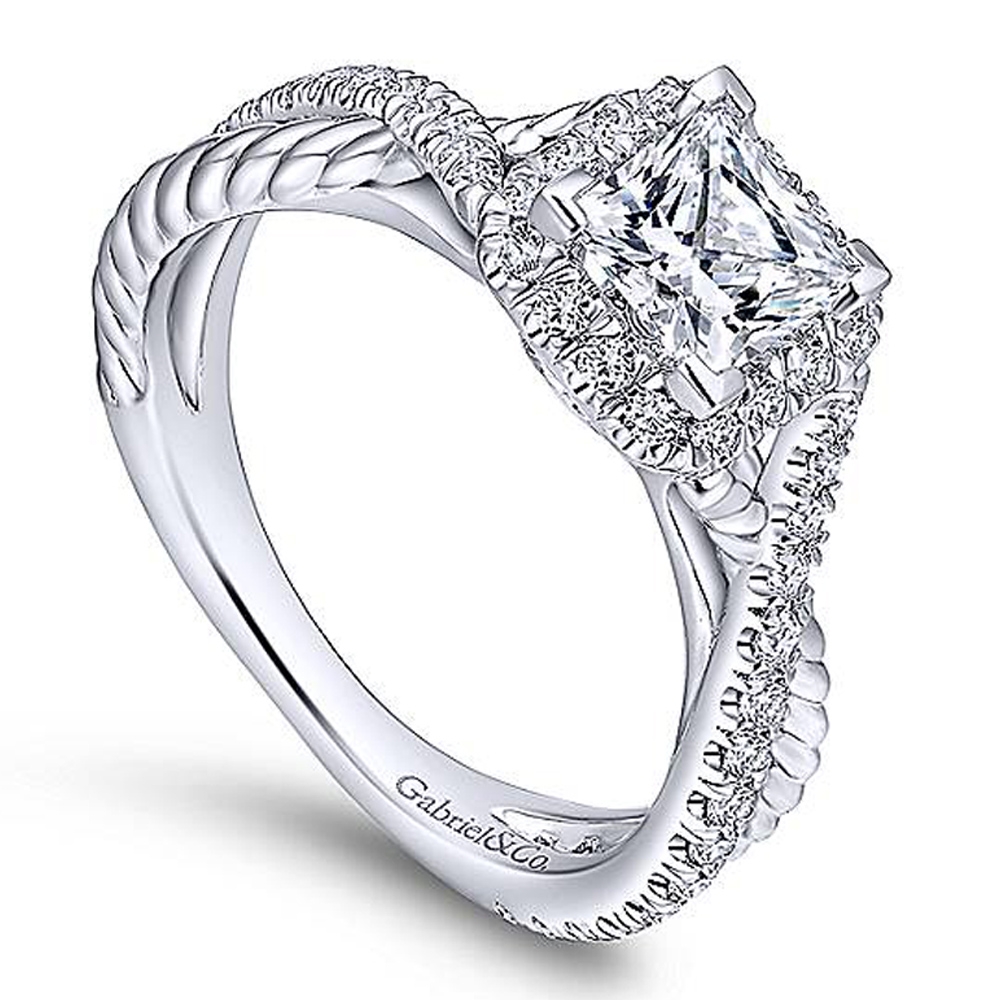 Gabriel 14 Karat Princess Cut Halo Engagement Ring ER12627S3W44JJ