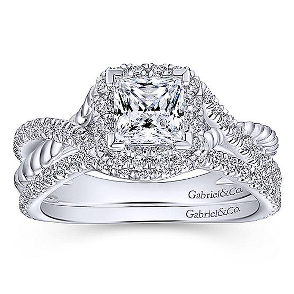 Gabriel 14 Karat Princess Cut Halo Engagement Ring ER12627S3W44JJ