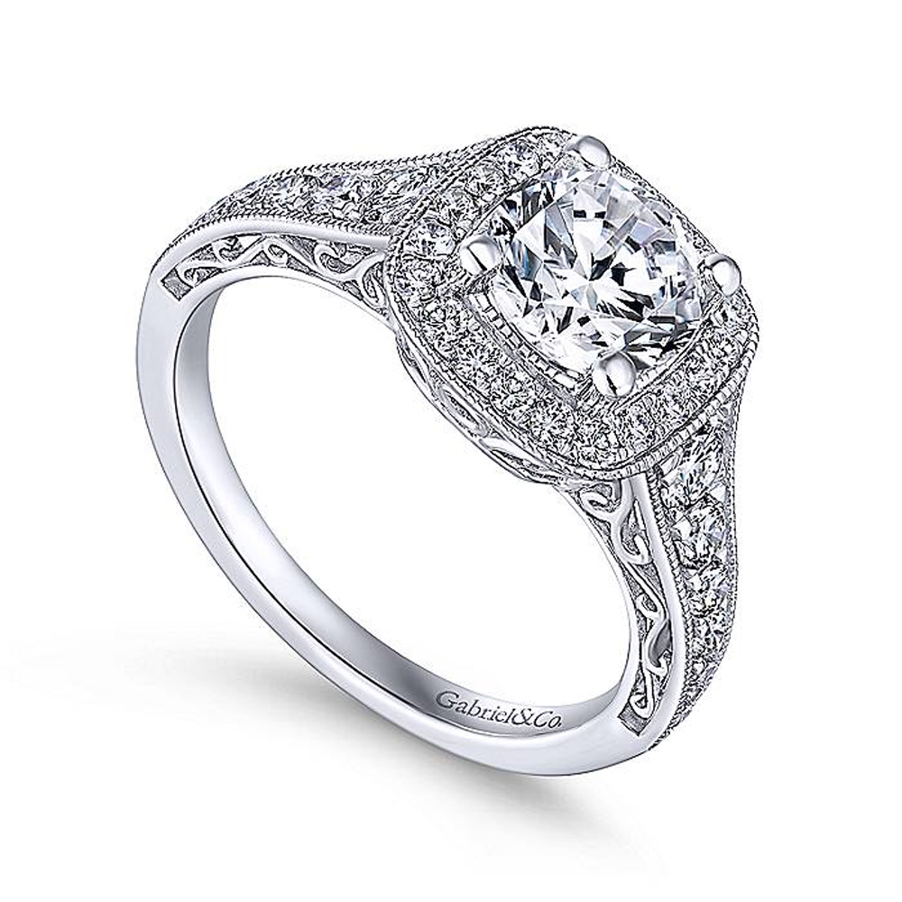 Gabriel Platinum Round Halo Engagement Ring ER7293PT4JJ