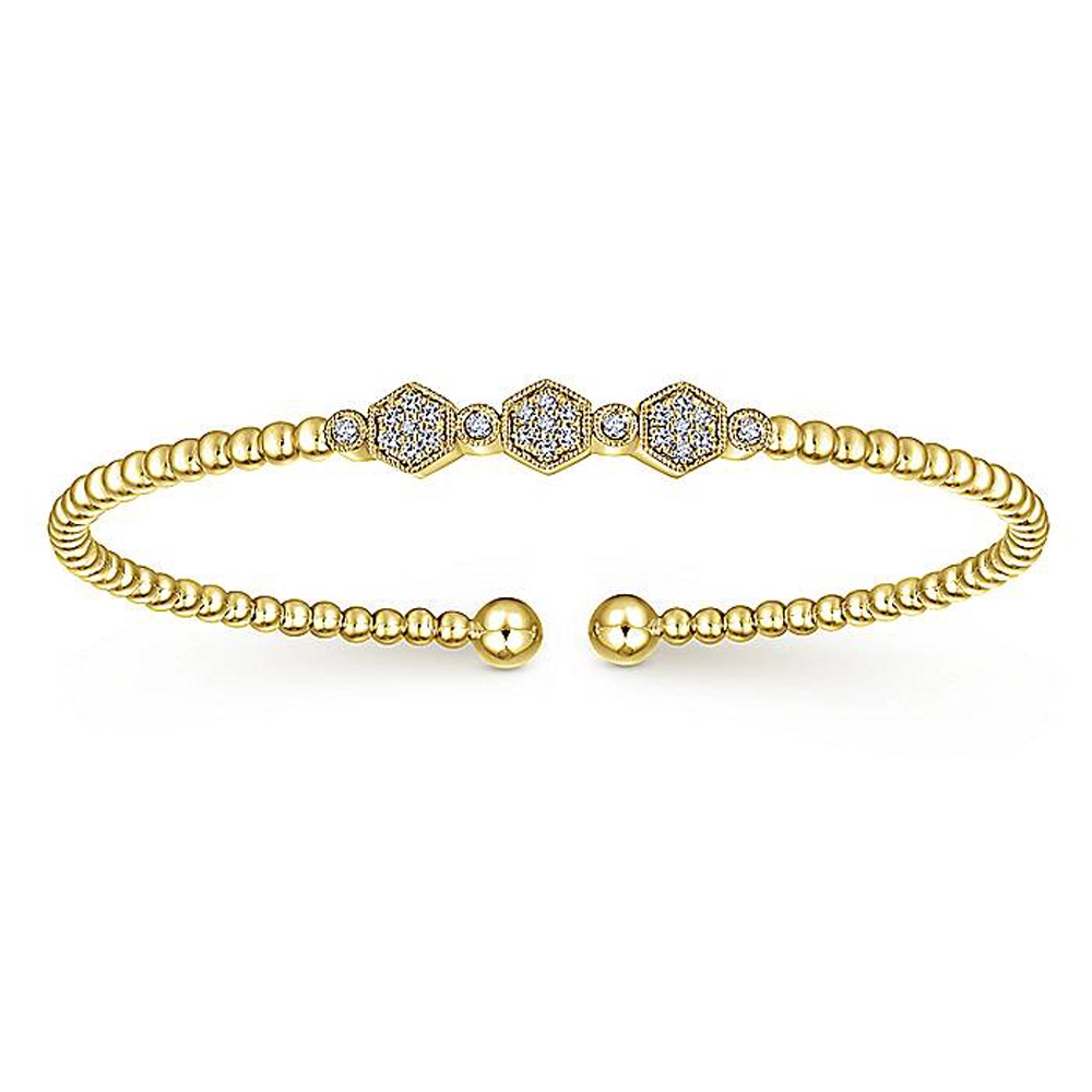Gabriel Fashion 14 Karat Gold Beaded Open Hexagonal Diamond Cluster Bracelet BG4117Y45JJ