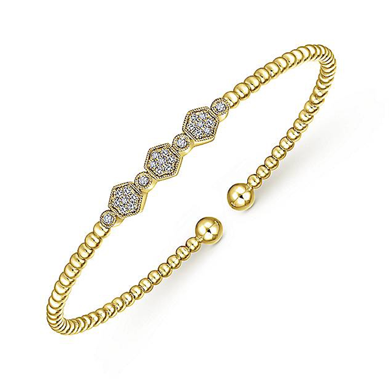 Gabriel Fashion 14 Karat Gold Beaded Open Hexagonal Diamond Cluster Bracelet BG4117Y45JJ Alternative View 1