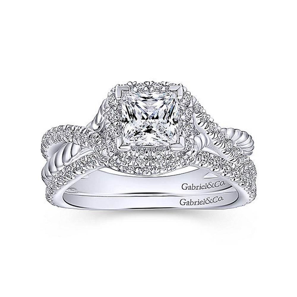 Gabriel 18 Karat Princess Cut Halo Engagement Ring ER12627S3W84JJ