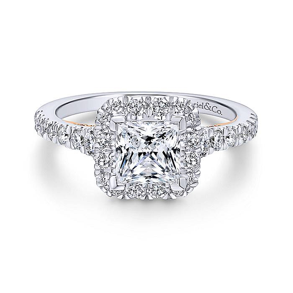 Gabriel 18k White/Rose Princess Cut Halo Engagement Ring ER12836S4T84JJ