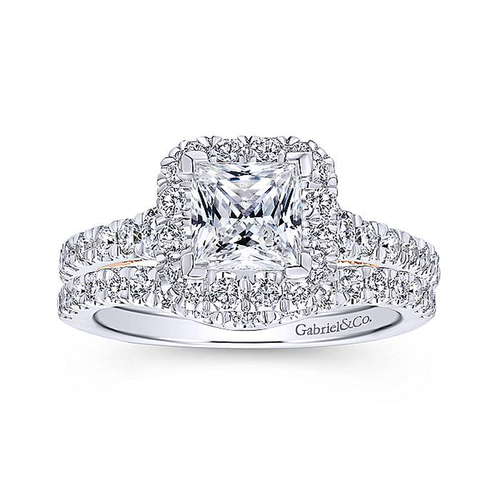 Gabriel 18k White/Rose Princess Cut Halo Engagement Ring ER12836S4T84JJ