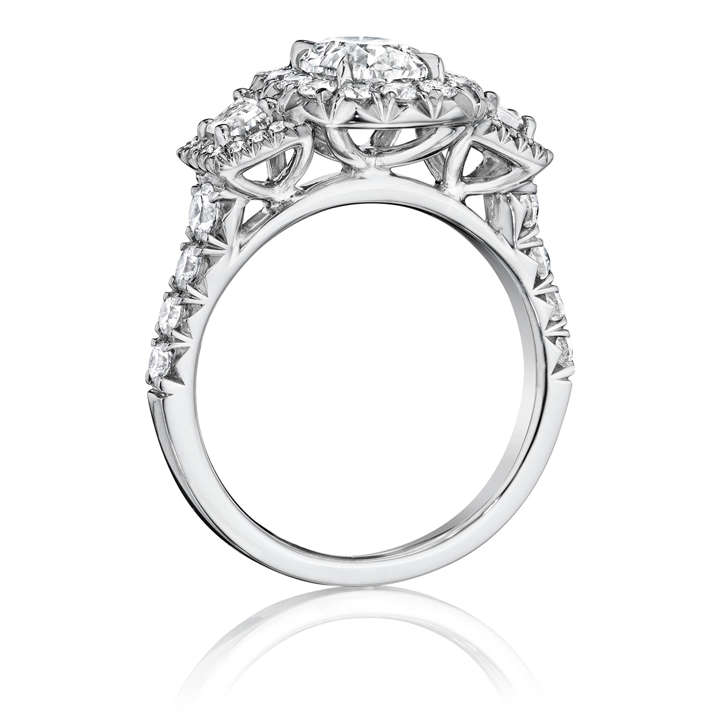 Henri Daussi ACMT Cushion Halo with Trapezoid Diamonds Engagement Ring Alternative View 1