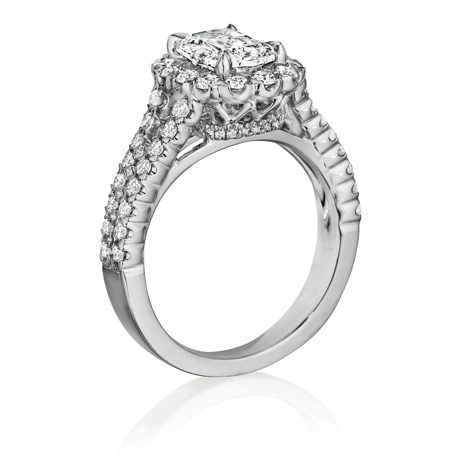 Henri Daussi AKS Cushion Halo Split Shank Diamond Engagement Ring