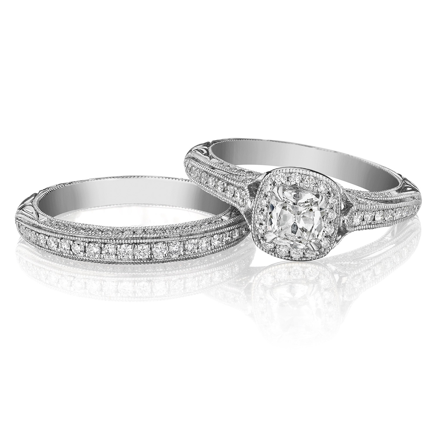 Henri Daussi ANH Cushion Halo Antique Diamond Engagement Ring