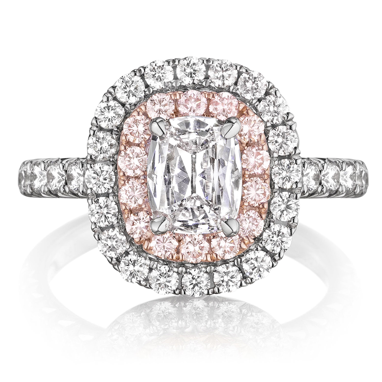 Henri Daussi AQP Cushion Double Halo with Pink Diamonds Engagement Ring