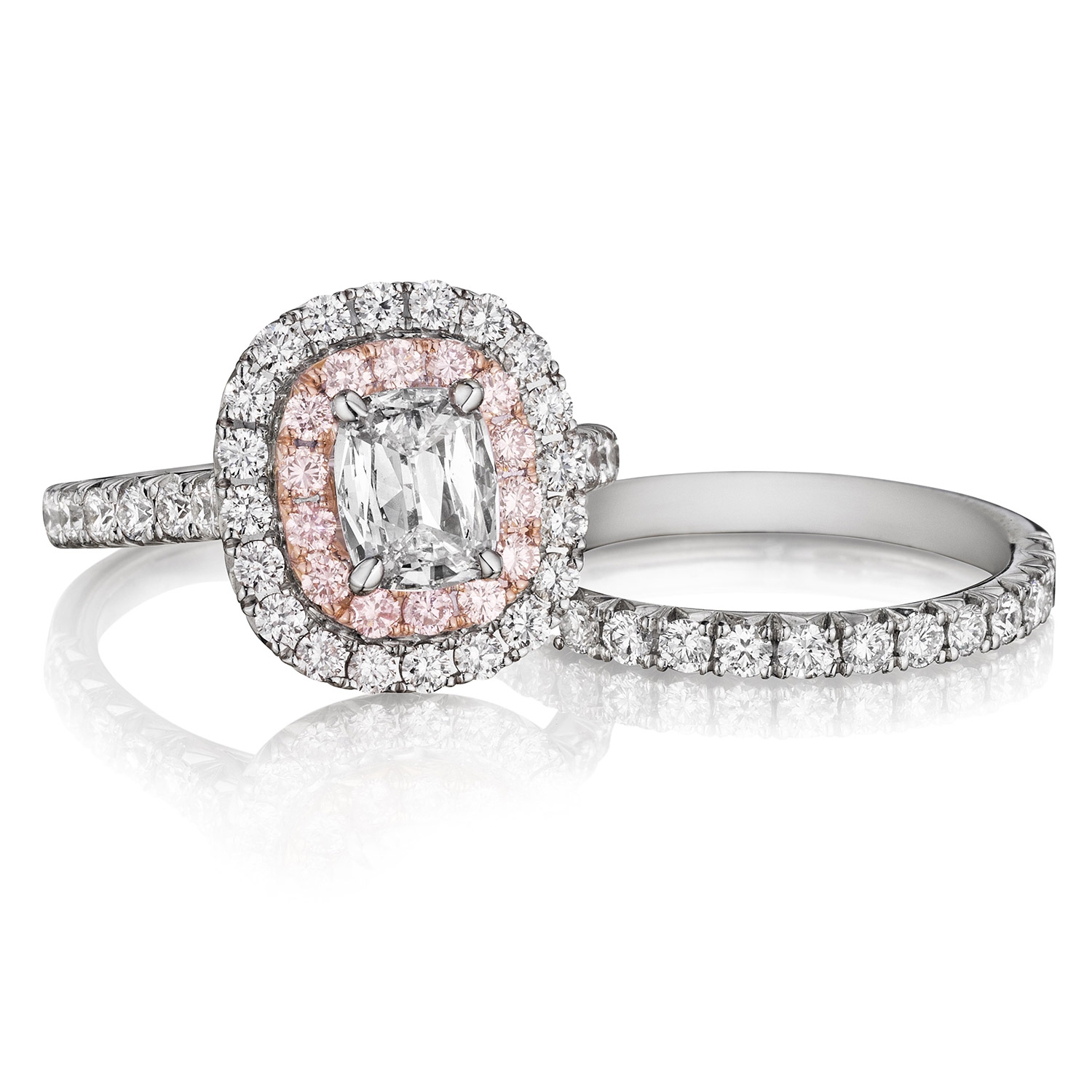 Henri Daussi AQP Cushion Double Halo with Pink Diamonds Engagement Ring Alternative View 2
