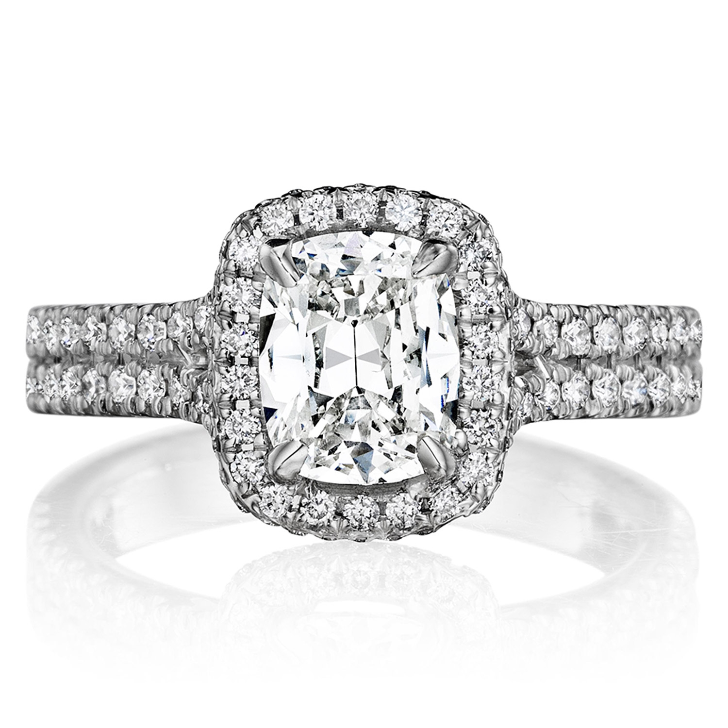 Henri Daussi ASPD Cushion Halo Split Shank Diamond Engagement Ring