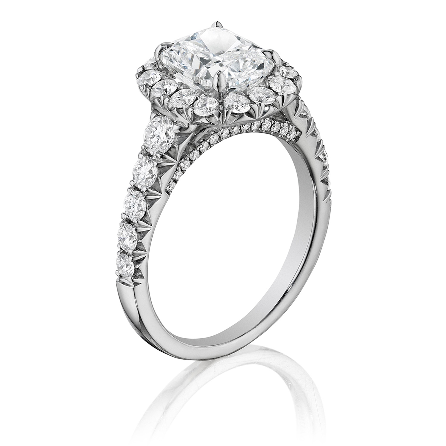 Henri Daussi AV Cushion Halo Graduated Accent Diamonds Engagement Ring Alternative View 1