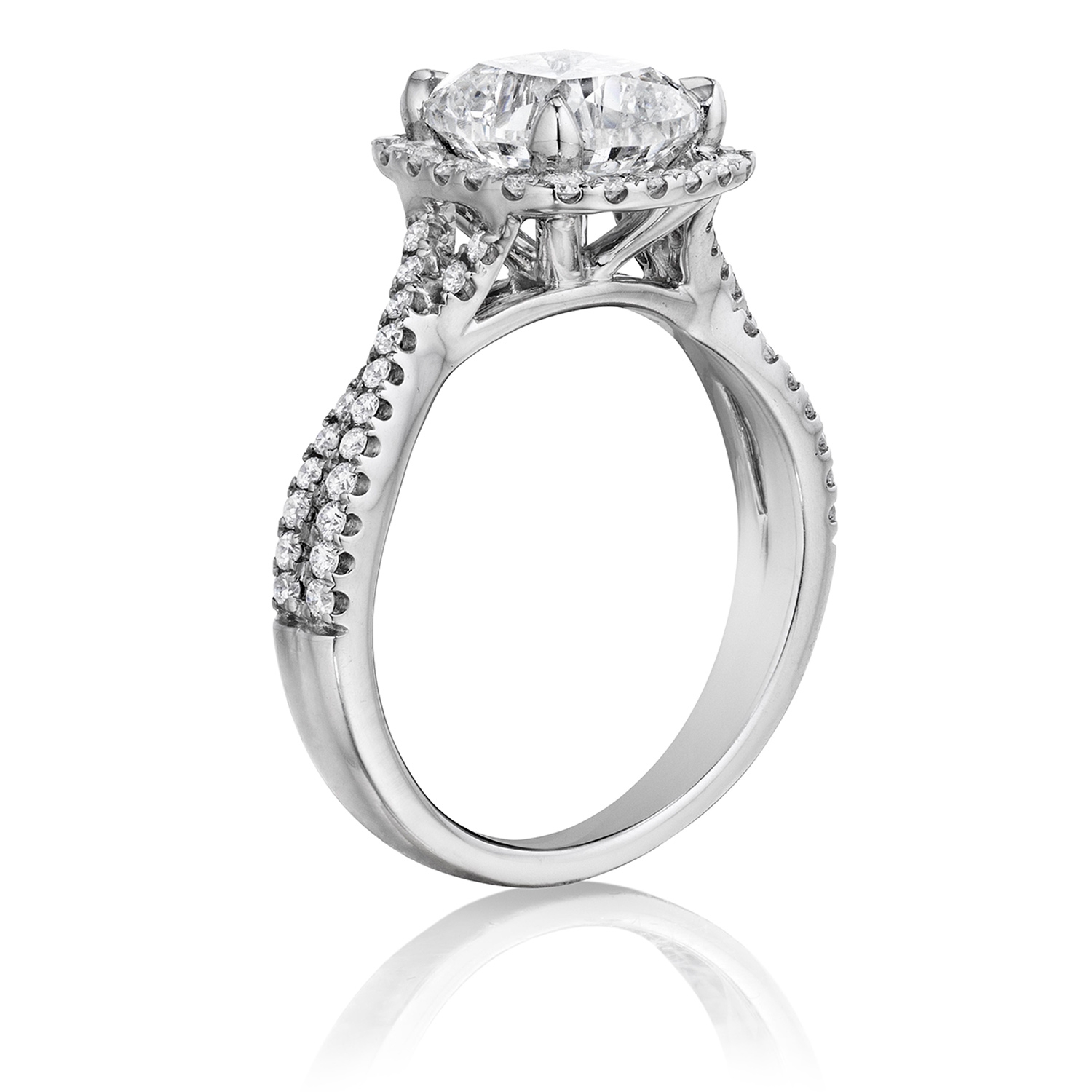 Henri Daussi AWK Cushion Halo Interlaced Shank Diamond Engagement Ring Alternative View 1