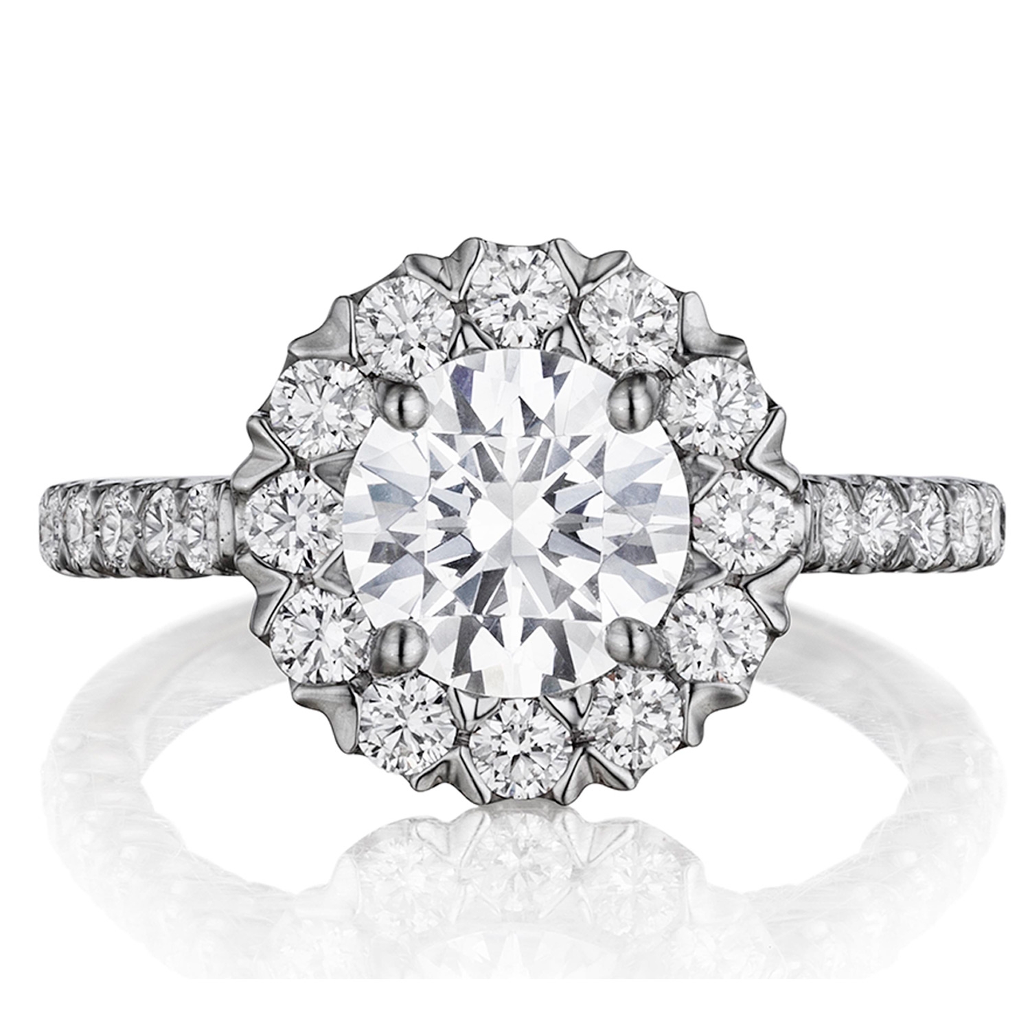 Henri Daussi BJS Unique V-Prong Halo Diamond Engagement Ring