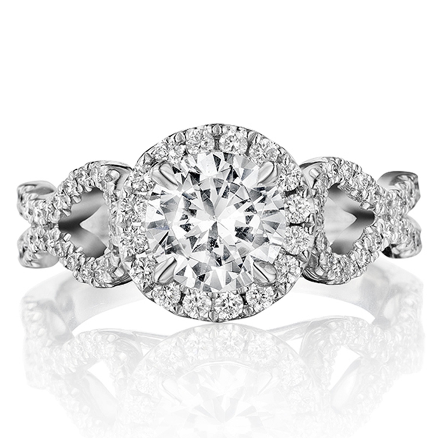 Henri Daussi BKSA Round Halo Interlaced Shank Diamond Engagement Ring