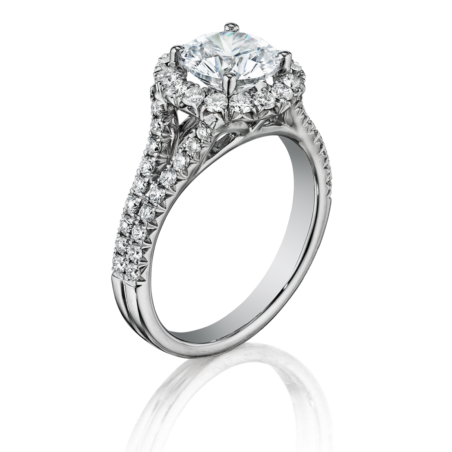 Henri Daussi BMDS Round Halo Spilt Shank Diamond Engagement Ring Alternative View 1