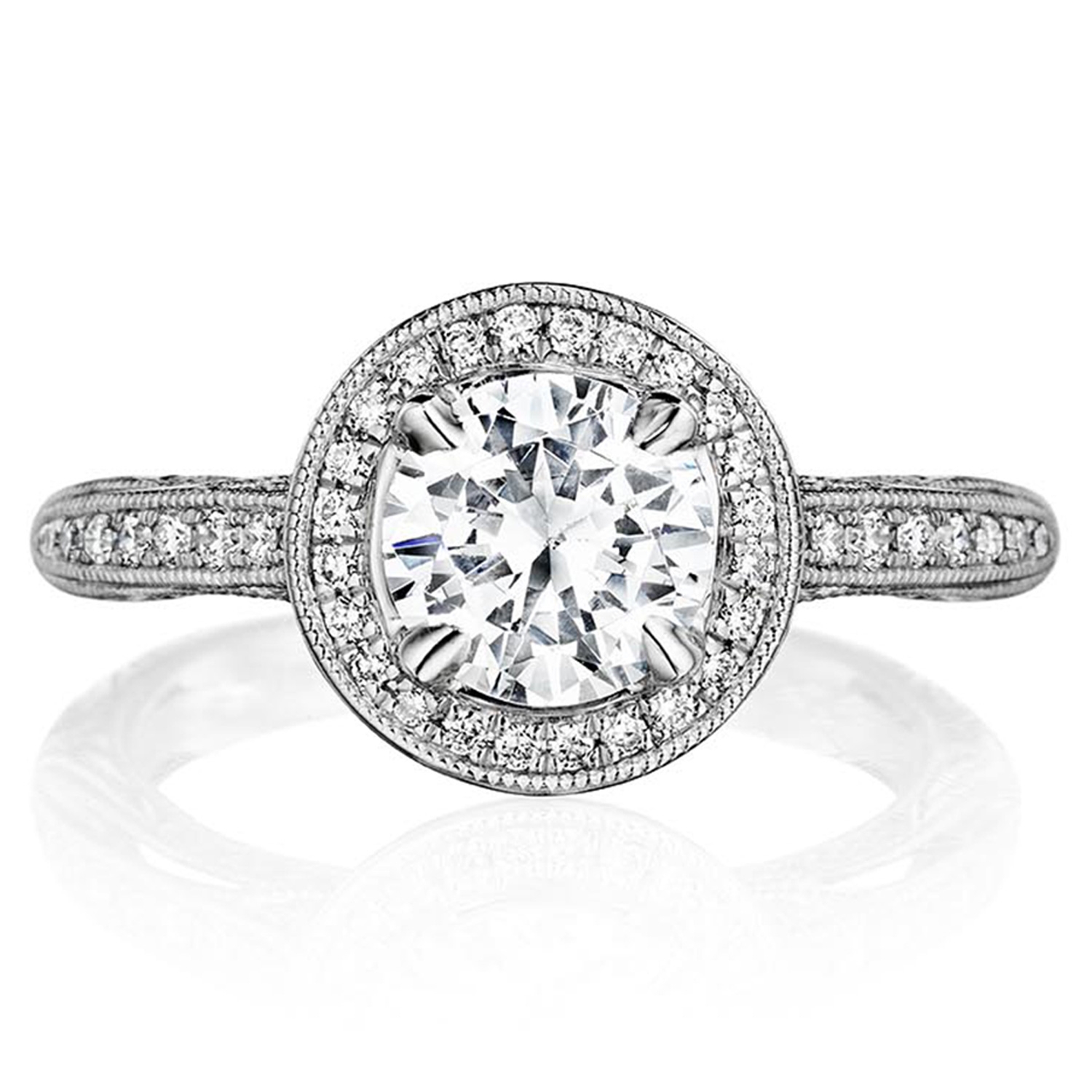 Henri Daussi BNH Antique Round Halo Diamond Engagement Ring