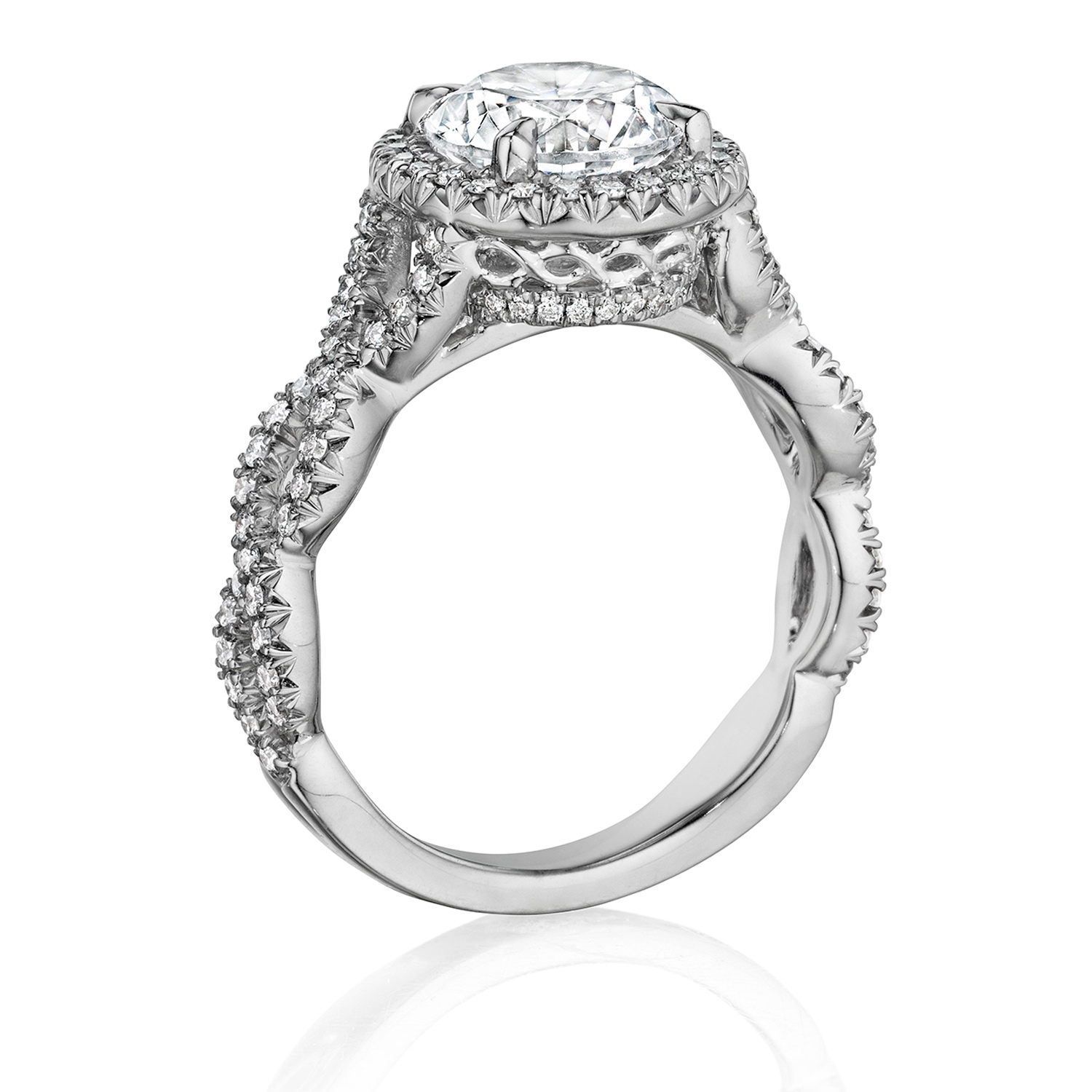 Henri Daussi BTWS Round Halo Interlaced Shank Diamond Engagement Ring Alternative View 1