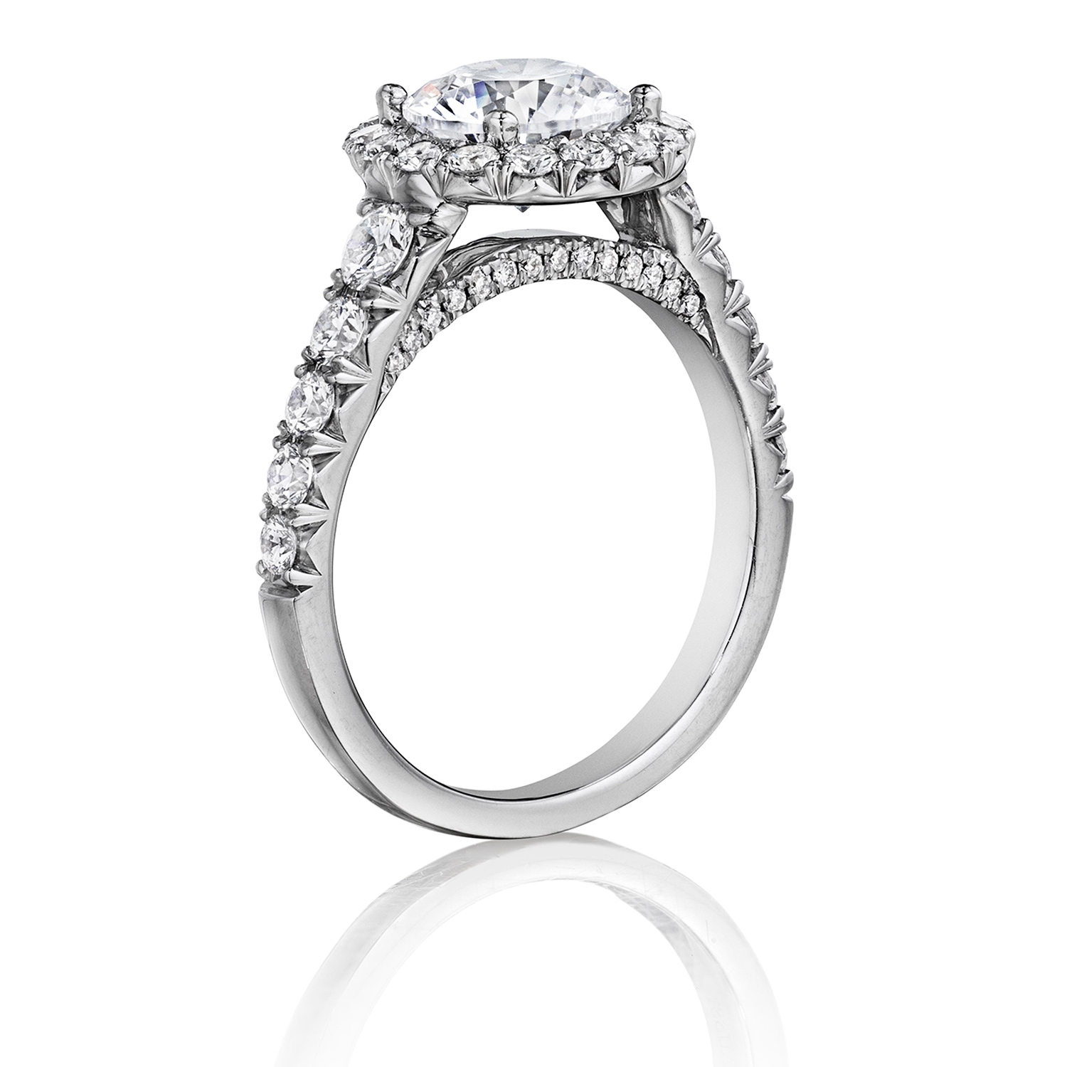 Henri Daussi BV Round Halo Graduated Accent Diamonds Engagement Ring Alternative View 1